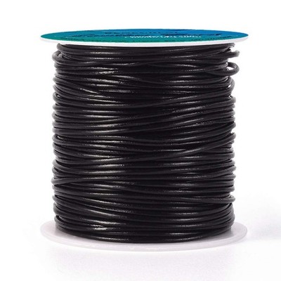50 Yards 1.5mm Round Genuine Leather Cord Black Leather Cord String for Brace...