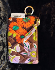 Vera Bradley Floral Quilted Zip-Around ID/Document Holder Key Ring Wallet, New