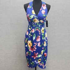 Guess Blue Floral Halter Wrap Sheath Dress NWT Size 2