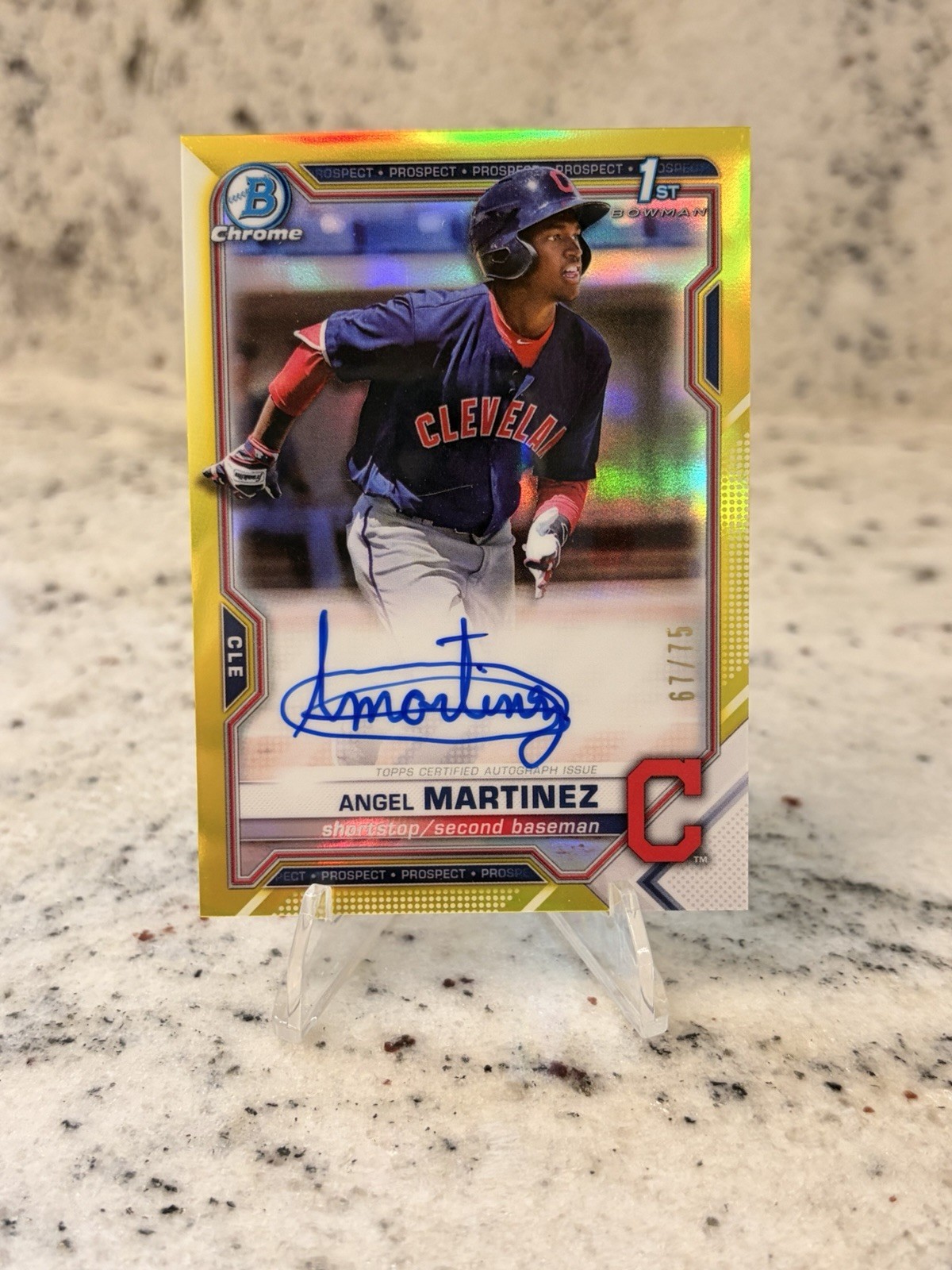 2021 First Bowman Chrome Angel Martinez Auto Yellow /75 Cleveland Guardians 🔥