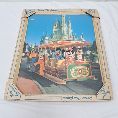 Vintage DISNEY WORLD Picture Mickey, Donald, Goofy, Pluto 20''x16'' Framed