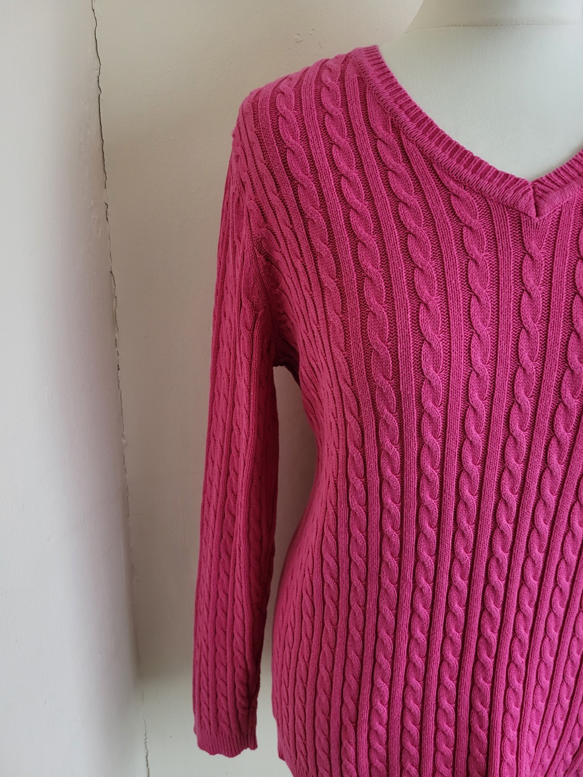 Tulchan Cable Knit Jumper Ladies Size M Pink 100percent Cotton Long Sleeves Casual image 2