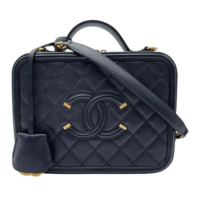 Chanel CC Filigree Vanity Bag A93343  Navy with Gold