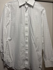 Bonobos Men  s Standard Fit White Blue Checkered Dress Shirt Size 15/32