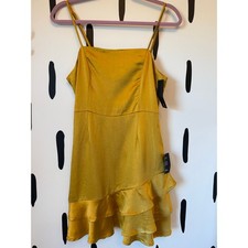 Lulus – Golden Satin Ruffle Mini Dress (Size S, NWT)