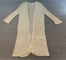 Sheer Open Crochet Duster Cardigan Boho Indie Fairy Beach Ivory Lace Large USA