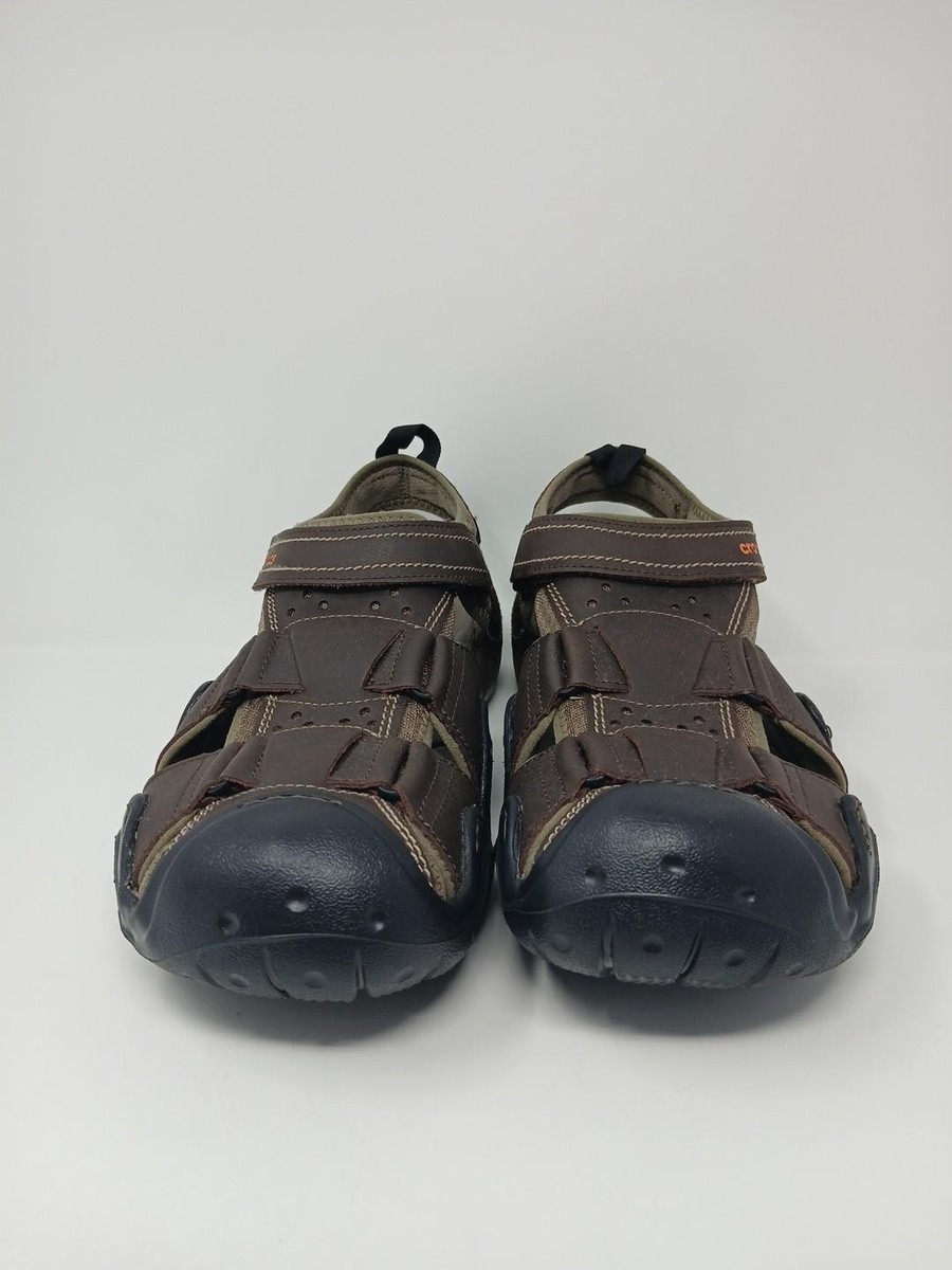 CROCS Swiftwater Men\'s 13 Beige Leather Outdoor Fisherman Shoes Sandals 204251 Crocs Fisherman Brown Sandals for Men for sale | eBay main image 3