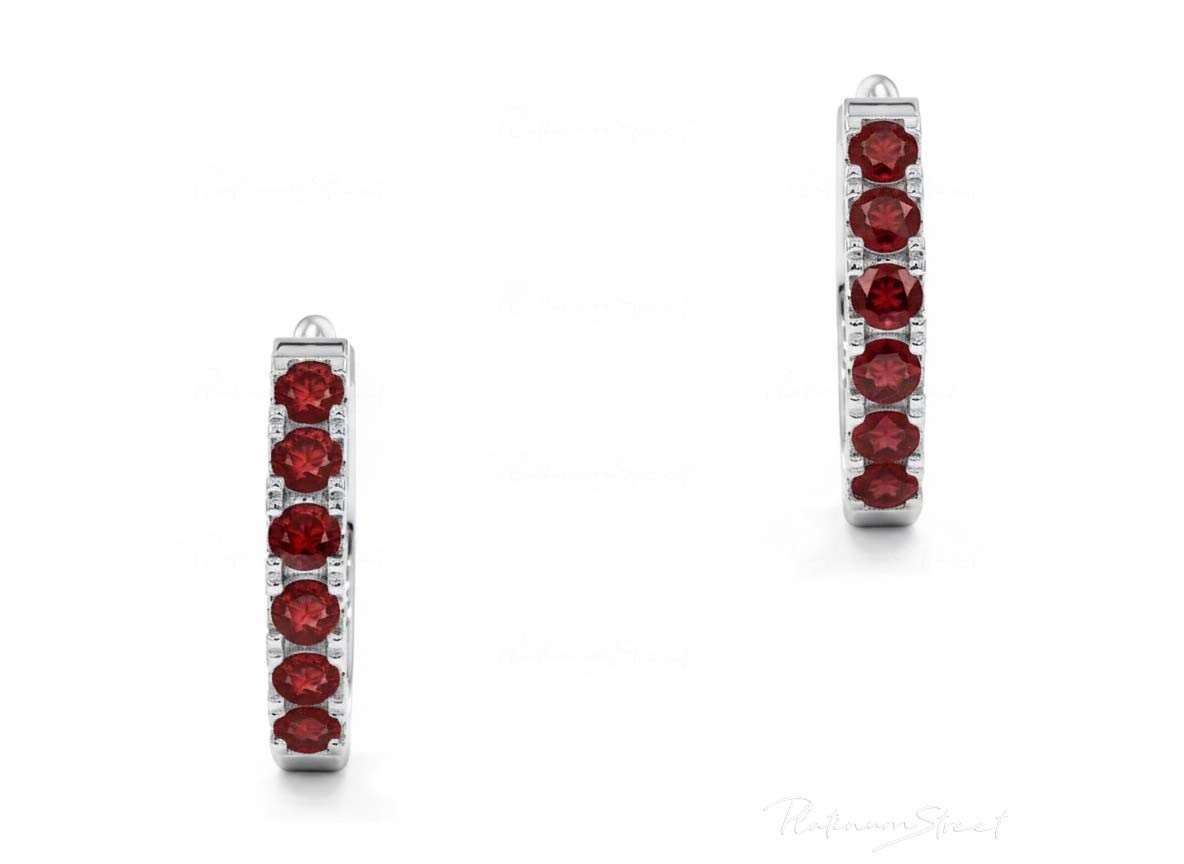 950 Platinum Natural Garnet Hoop Earrings - Dainty, Genuine Gemstone Jewelry