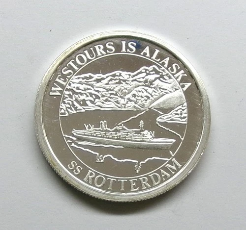1984  Alaska 25yrs Westours ROTTERDAM 1 Oz .999 Silver Proof Round