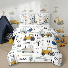 Feelyou Cartoon Car Kids Comforter Set Sheets 7 Piece Full Size Construction