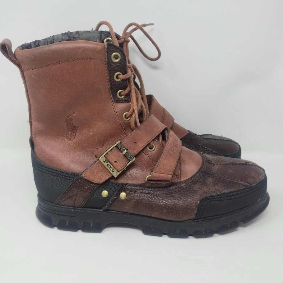 Polo Ralph Lauren Tavin Men's 12D Leather Shearling Buckle Duck Boots Brown image 4
