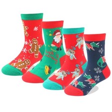 Christmas Socks for Kids,4 Pairs Funny Crazy Holiday 8-12 Years Kids-xmas-4p