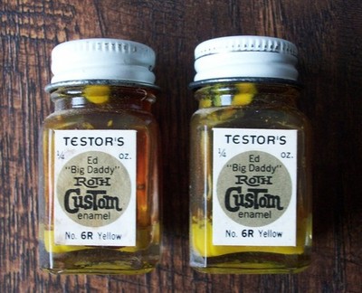 RARE Vintage Testors Ed Big Daddy Roth MYSTERION YELLOW Paint 2 Bottles Rat Fink