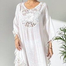 Hollow Out Swimsuit Cover Up Dress Square Neck Bikini Cover-Ups  for Women