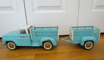 Vintage Tonka 1960's Pick Up Truck & Trailer Farm Stake Rack, Sheep, Livestock
