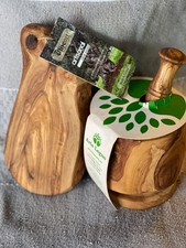 3 Piece Mortar & Pestle Hand Carved Olive Wood Tunisia-Chopping board Italy NWT