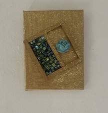 Gold Mosaic Wall Art with Teal Flower Accent Painted Canvas