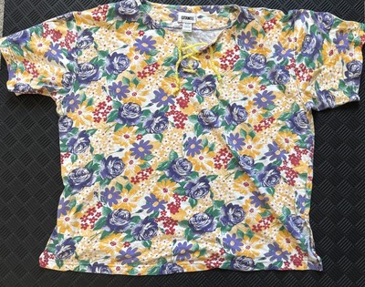 Vintage Gitano Shirt Womans Large 22W Yellow Floral Blouse Colorful Flowers