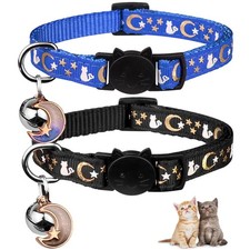 2PCS Breakaway Cat Collars with Bell Moons Stars Cute Kitty Adjustable