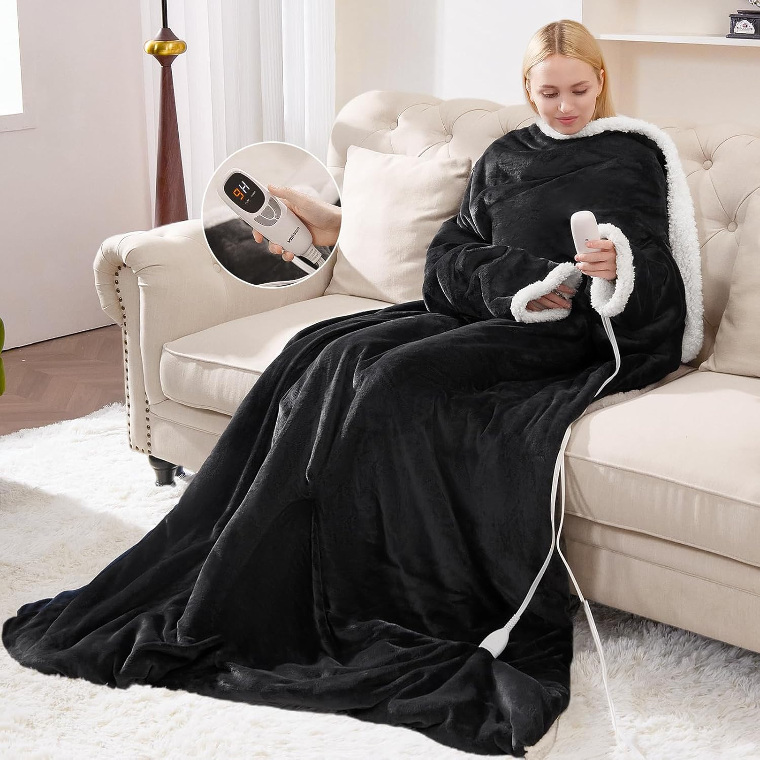 Wearable Heated Blanket with Foot Pocket,Electric Snuggle Throw Blanket with Sle