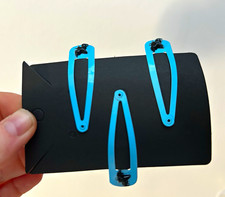 Set of 3 Blue & Black Metal Bat Snap Hair Clips for All Hair Types