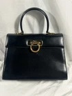 Salvatore Ferragamo Gancini Hand Bag Leather 2way Black Gold Authentic