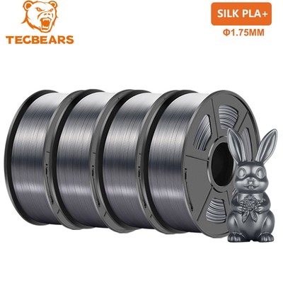 TECBEARS 4KG Silk PLA+ Filament 1.75mm Shiny Silk 3D Printer PLA Filament Gray