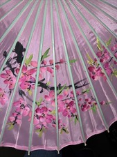 Vintage Hand Painted Japanese Chinese Bamboo Wood / Fabric Umbrella Parasol 18  