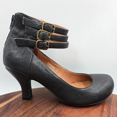 #ad Jeffrey Campbell Edmonds Pump Heel Shoes Women#x27;s 7 Black Leather Mary Jane Retro $34.97