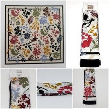 Time And Tru Womens White Multi Shadow Floral Cotton Square Bandana