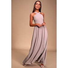 NWT Lulus Air of Romance Taupe Maxi Dress Bridesmaid Prom Size XS