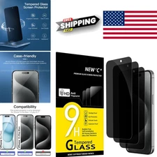 Privacy Filter Screen Protector Set of 3 for iPhone 15 Pro Max Plus 9H Hardness