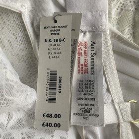 Ann Summers Sexy Lace Planet Suspender Basque White Sheer Mesh & Lace, UK 18 B-C