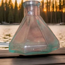 1870s DUG 8 SIDED AQUA UMBRELLA INK BOTTLE SMOOTH BASE