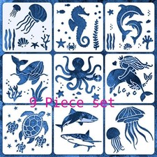 9pcs Ocean Marine Life 6" x 6" stencils Mermaid SeaHorse Jellyfish Octopus