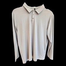 Mens Polo Shirt XL White Long Sleeve Stretch Fabric Polyester Spandex