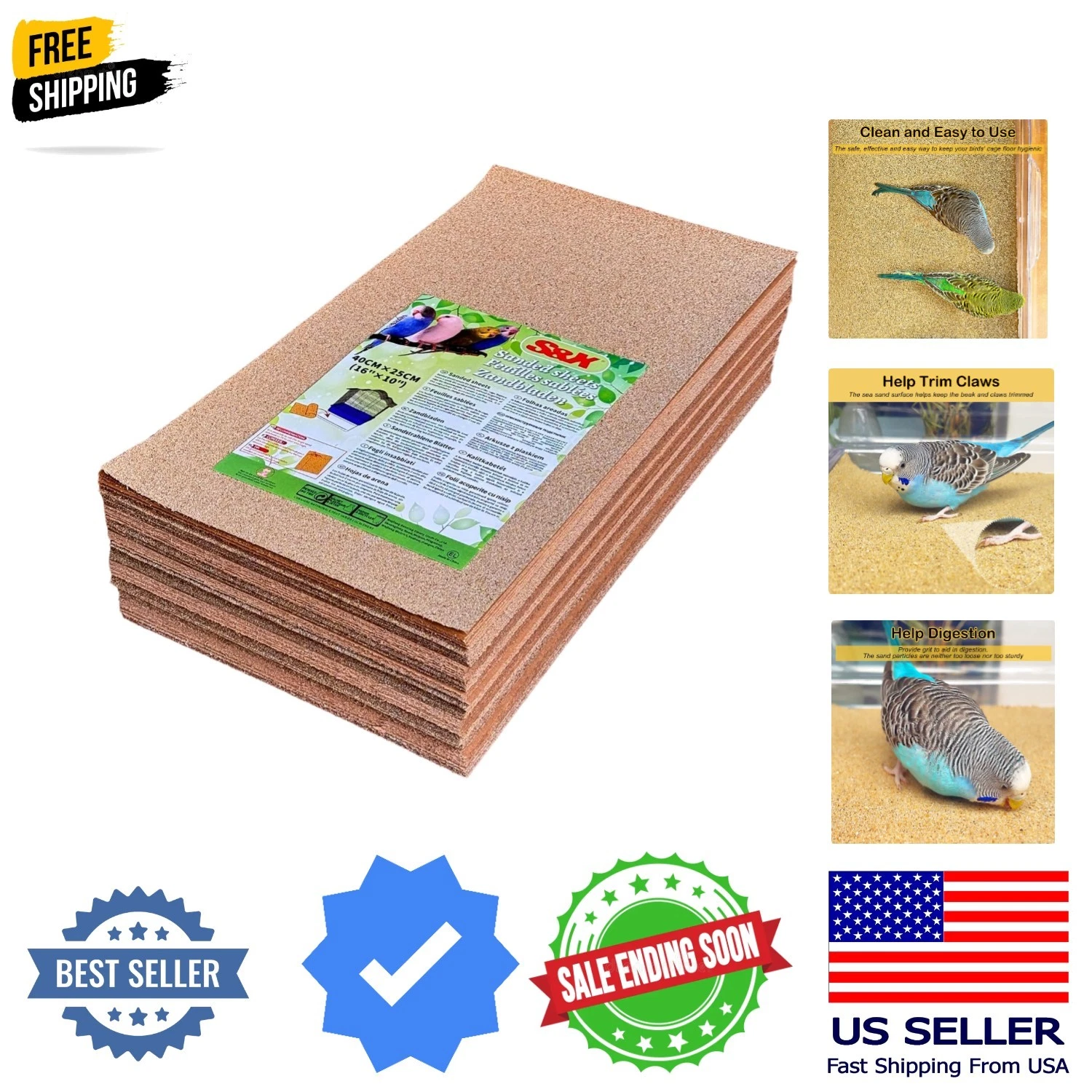 Gravel Paper for Bird Cage 120-Pack 16” x 10” Bird Cage Liners Disposable | A...
