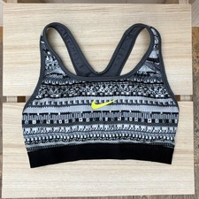 Nike Sports Bra Size XS Grey Black Pattern Neon Logo Dri-Fit Padded Good Cond