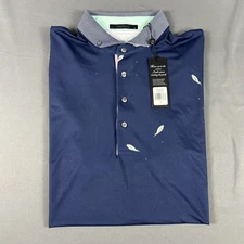Greyson Golf Shirt Polo Sky Sail Print Large Maltese Blue Polyester MSRP $118