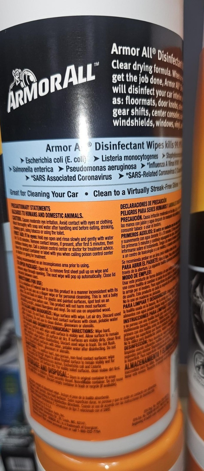 12 X ARMOR ALL Car Interior surface Disinfectant Wipes - 30 Count Canister/each
