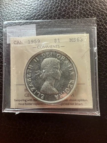 1959 Canada Silver Dollar Coin. ICCS MS-63 UNC Certified $1