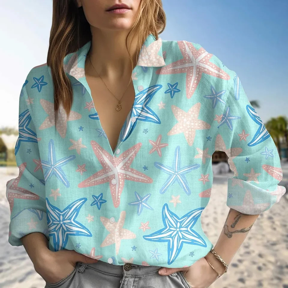 Funny Tropical Starfish Beach Blouse Shirt Ocean Vacation Gift Women Top Summer