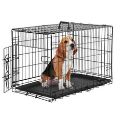 30Inch Medium Single Door Dog Cage, with Divider Panel and Plastic Leak-Proof Pa