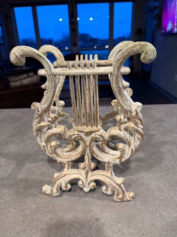 Vintage Lyre Harp Music Stand Piano Topper Music Book Holder Solid Metal