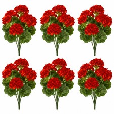 6 Pack Artificial Red Geranium Flowers, UV Resistant Silk Fake Plants for Out...