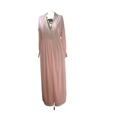 Vintage Val Mode Pink Nylon Satin Lace Penoir Nightgown Robe Set Size Medium