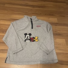 Vintage Disney Mickey Mouse Embroidered 1/4 Zip Gray Fleece Hoodie Sz L