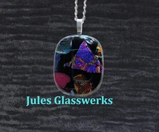 Extra Large Hand Crafted Dichroic Fused Glass Pendant W/Chain #1208