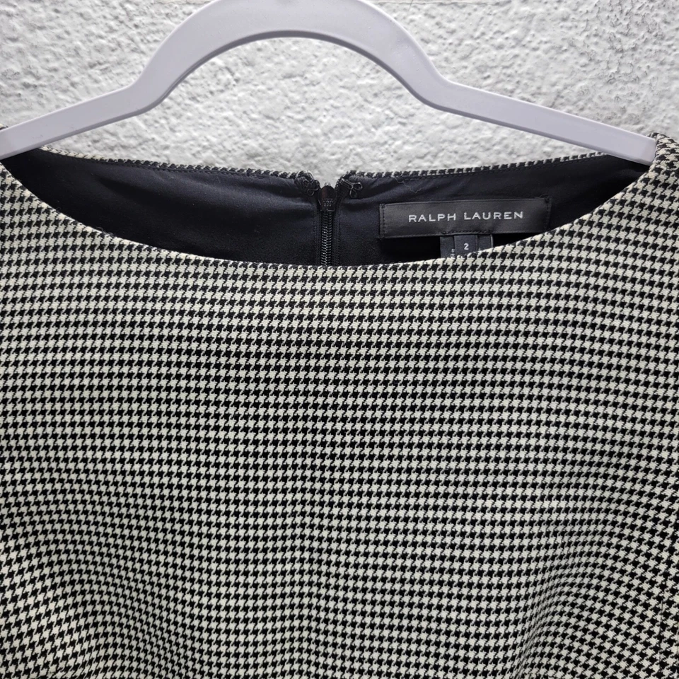 Vestido recto Ralph Lauren etiqueta negra de lana estampado pata de gallo talla 2 negro blanco Foto 4 de 4