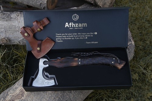 Handmade Carbon Steel Viking Axe ASH Wood Handle Knife - Free Engraving TM - Picture 4 of 7